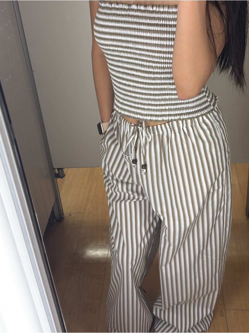 Christian Lacroix Beige and White Striped Wide-Leg Pants